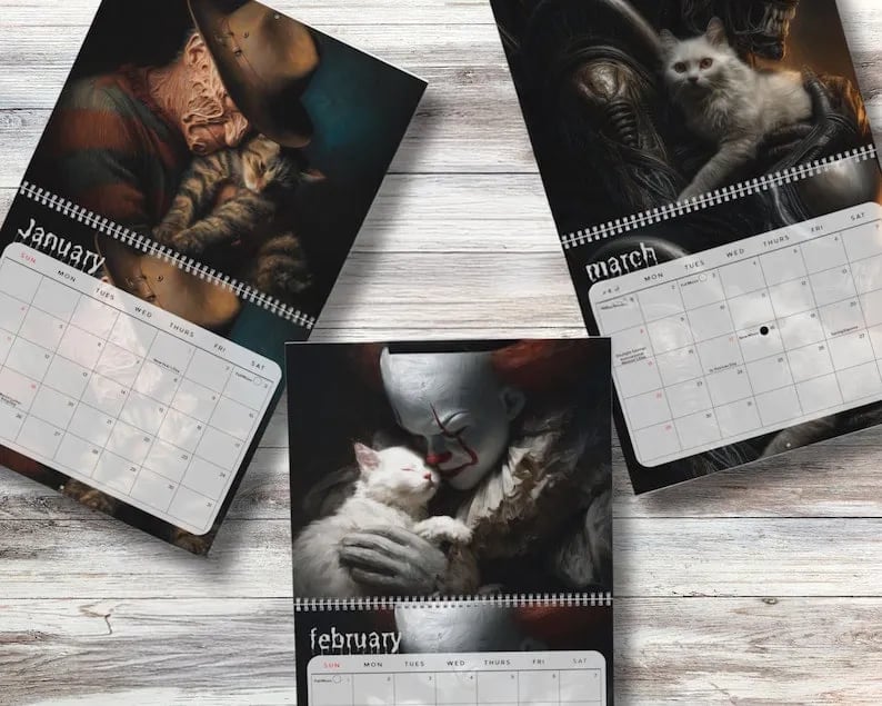 2026 Halloween Horror Movie & Cats Wall Calendar