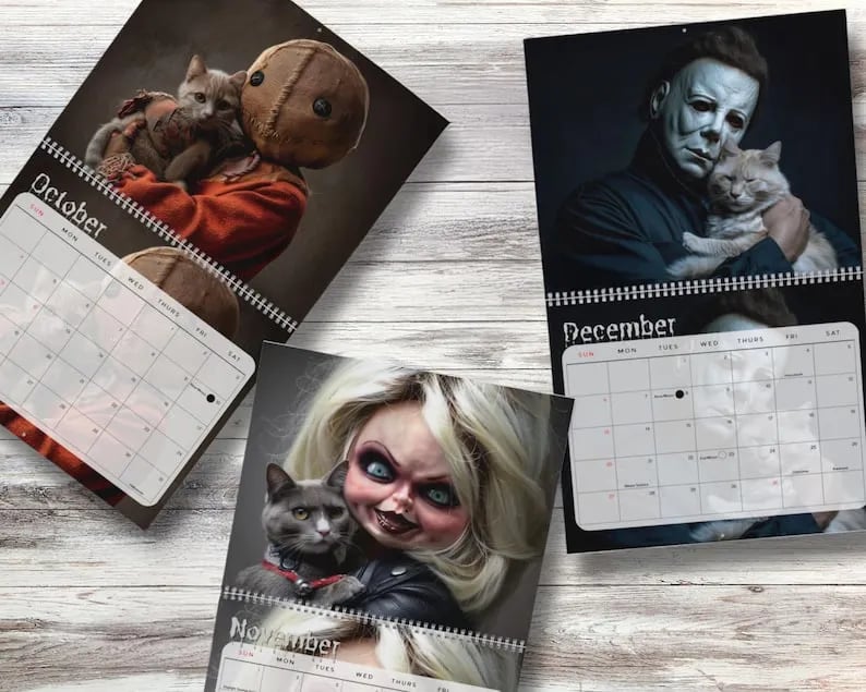 2026 Halloween Horror Movie & Cats Wall Calendar