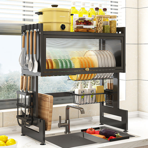 2 Tier Large Dish Rack，Expandable Shelf Rack with Multifunctional Organizers,Over The Sink Dish Drying Rack (25.2