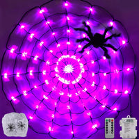 Halloween Decoration Spider Web Lights with Timer - 96 LED Black Spider Cobweb Lights with Remote🎃🎃
